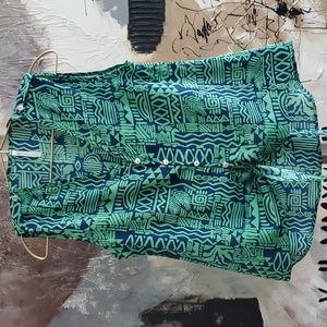 Rachel Kate Blue Green Aztec Faux Button Up Front Tie Vneck Top Women S